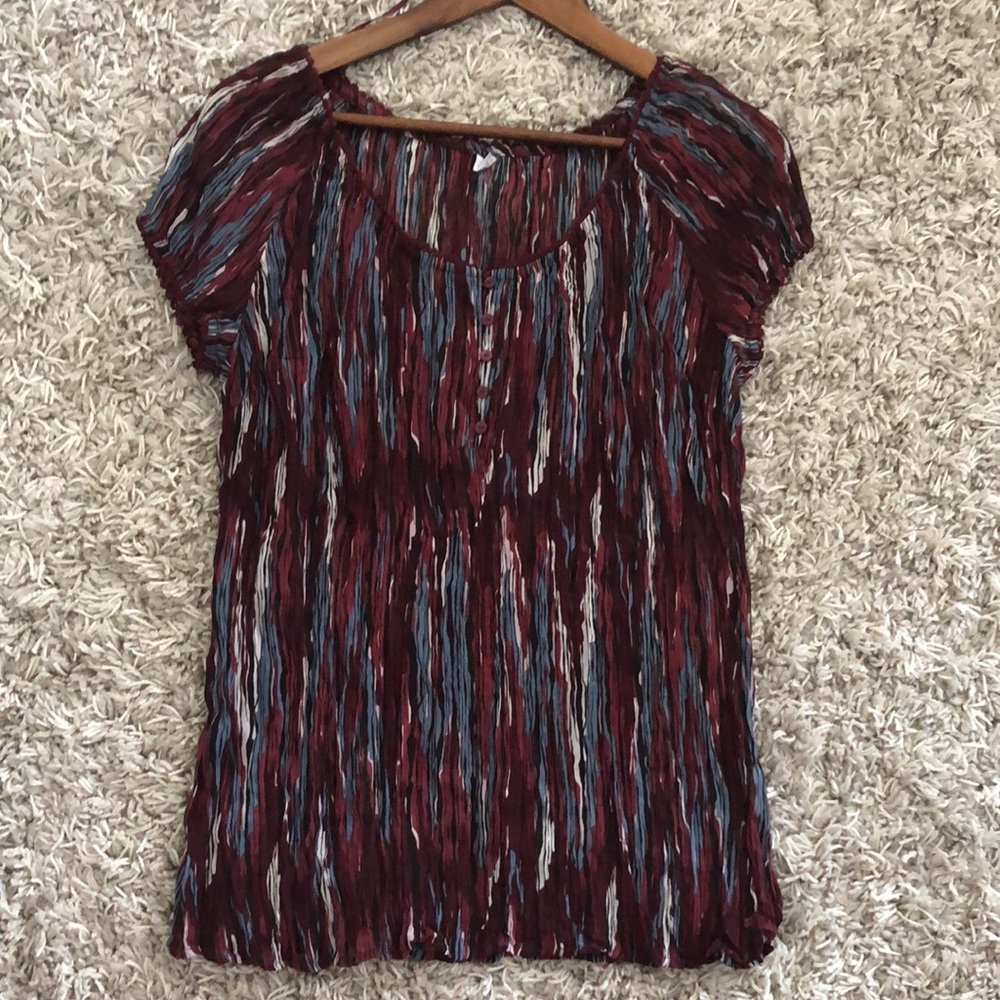 Red/ blue patterned short sleeve blouse with buttons, sOliver Brand, Eur38/US8